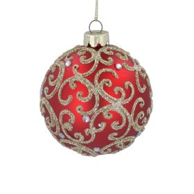 Matt Red Glass Ball Gold Filigree Jewels